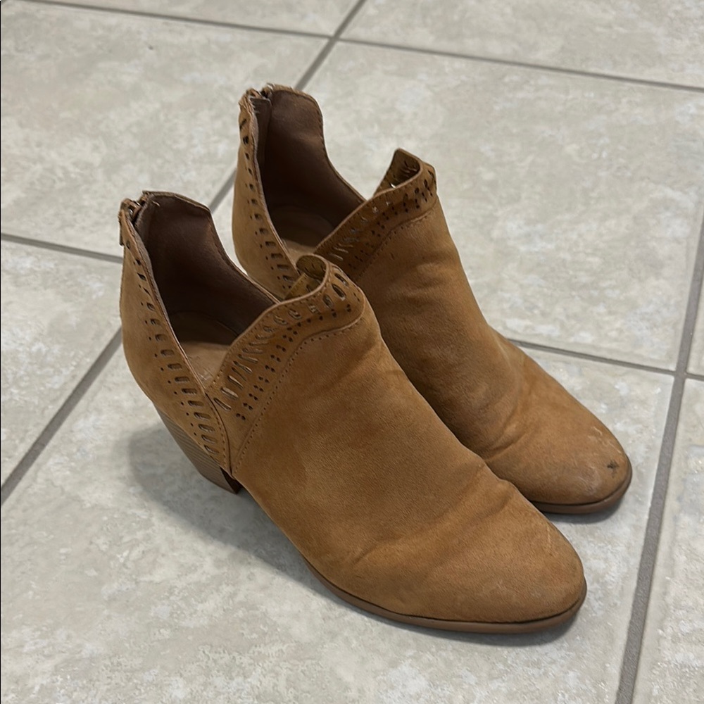 Charlotte Russe Tan Ankle Booties with Stacked Heel